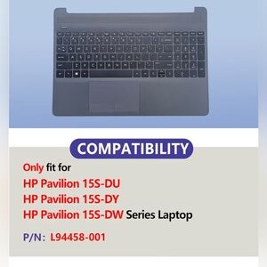 HP Laptop Replacement-Upper Case Palmrest & Backlit Keyboard Touchpad Assembly